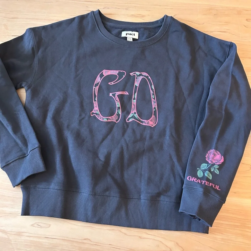 Grateful Dead X Pact Slouchy Cropped Sweatshirt Organic Garden Rose Size XS - Picture 1 of 7